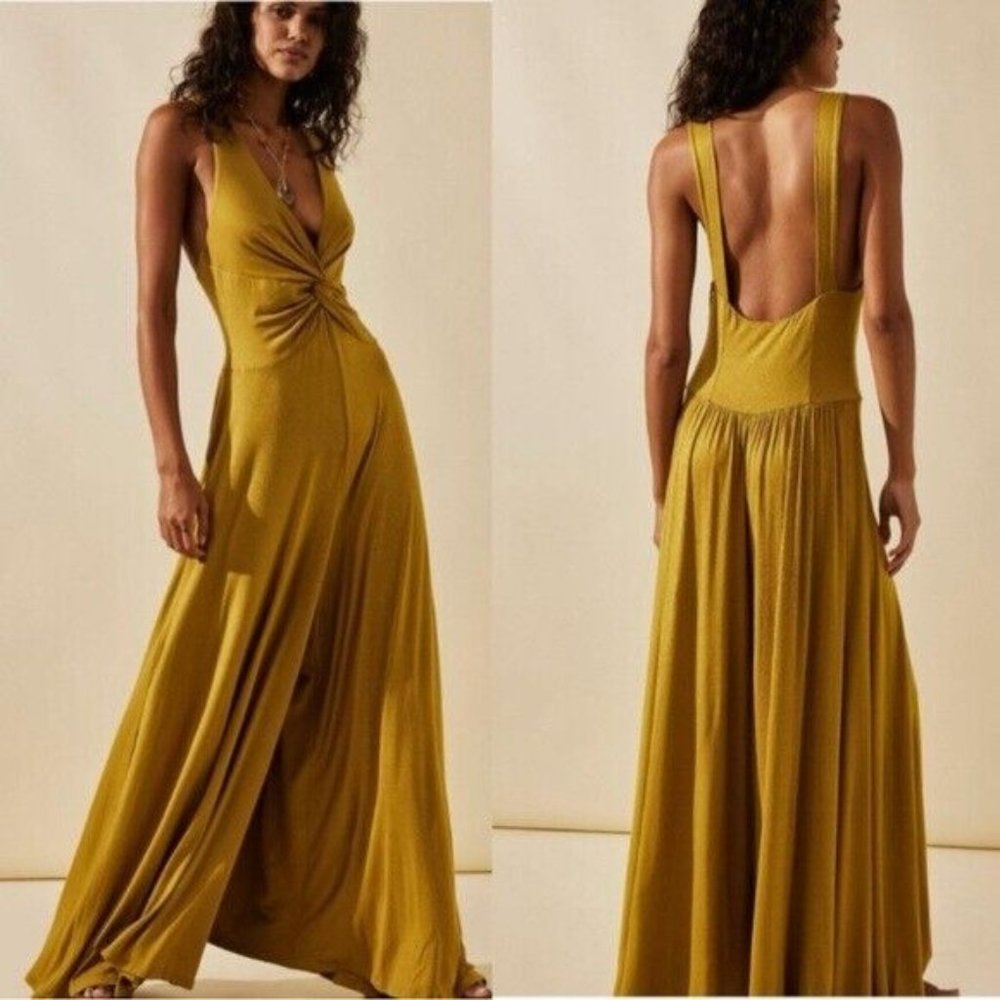 NWOT Free People Harlow One Piece Jumpsuit in Honey Mustard